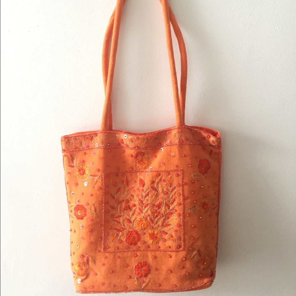 Vintage beaded orange tote